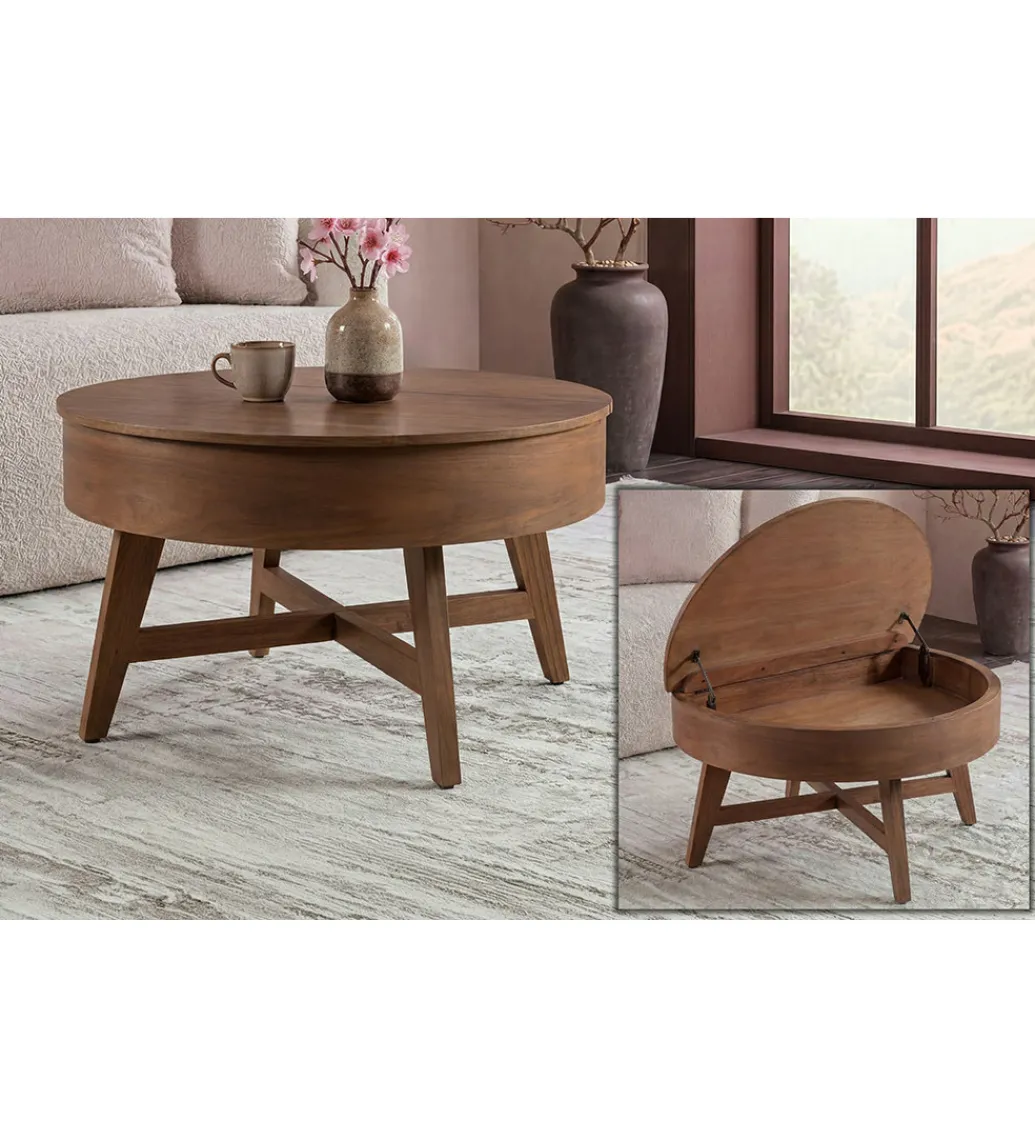 Stolik kawowy KYOTO 70 cm z schowkiem drewno mango*Invicta Interior Hot