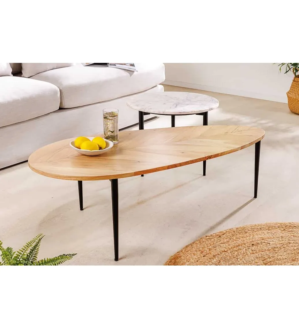 Stolik kawowy LINDO set 2 drewno akacja marmur*Invicta Interior Hot