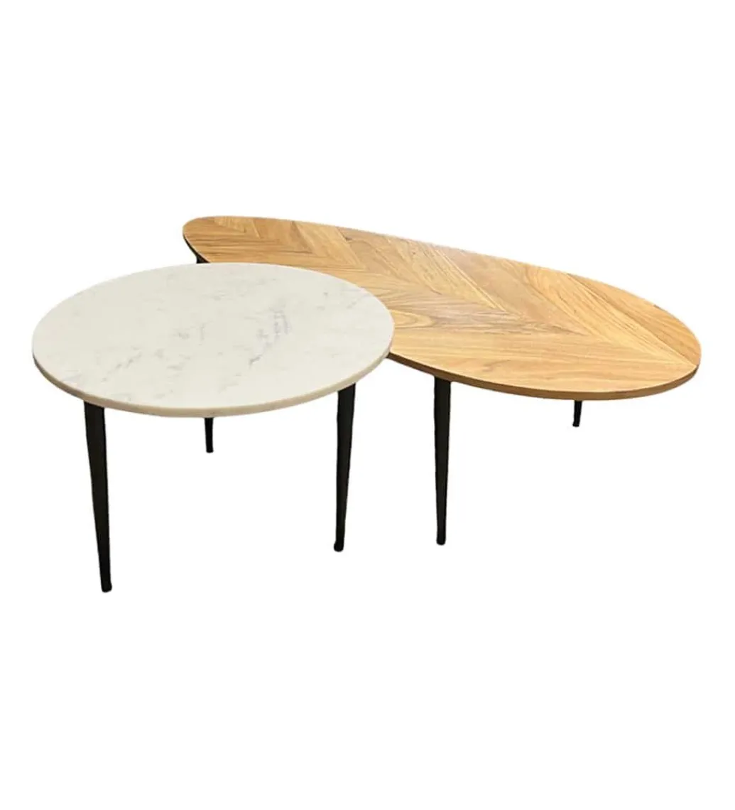 Stolik kawowy LINDO set 2 drewno akacja marmur*Invicta Interior Hot