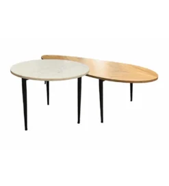 Stolik kawowy LINDO set 2 drewno akacja marmur*Invicta Interior Hot