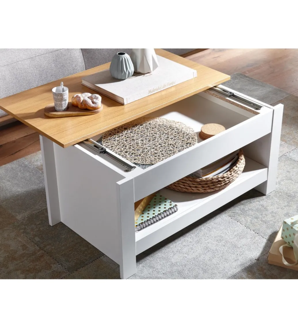 Stolik kawowy MARINA 85 cm biały z dodatkiem koloru dąb*WOHNLING, GERMANY Sale