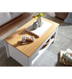 Stolik kawowy MARINA 85 cm biały z dodatkiem koloru dąb*WOHNLING, GERMANY Sale