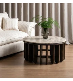 Stolik kawowy MARMOLON 90 cm drewno mango marmur*Zona-Design Online