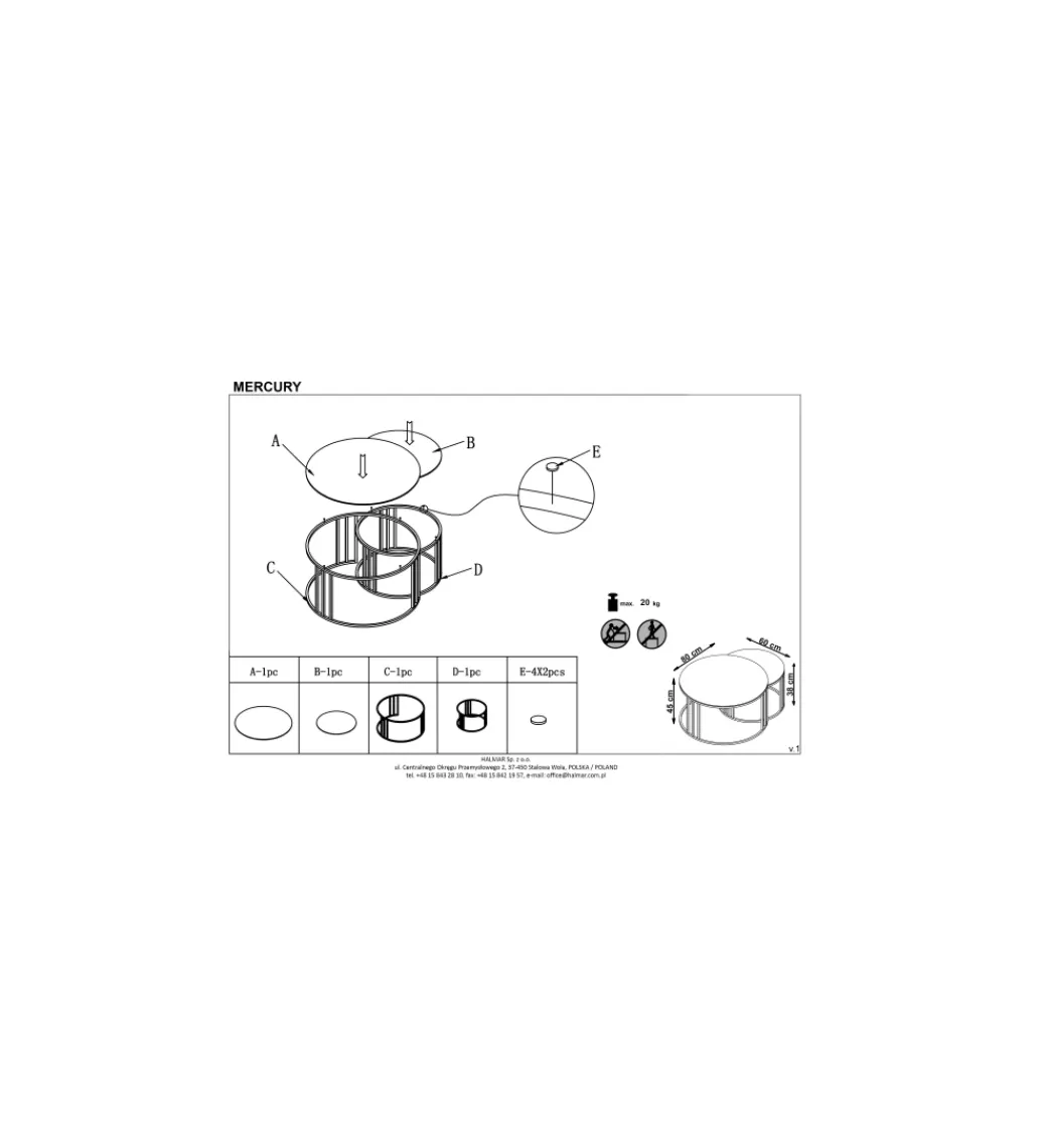 Stolik kawowy MERCURY set 2 srebrny*Halmar