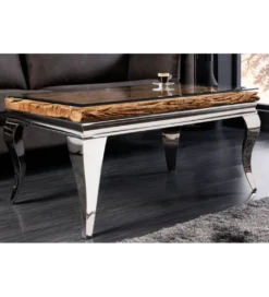 Stolik kawowy MODERN BAROCK BARRACUDA 100 cm chromowany szklany blat BEZ blatu tekowego*Invicta Interior