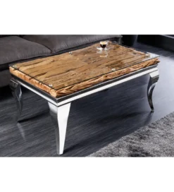 Stolik kawowy MODERN BAROCK BARRACUDA 100 cm chromowany szklany blat BEZ blatu tekowego*Invicta Interior
