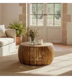 Stolik kawowy MURPI 75 cm drewno mango rattan*Zona-Design Sale