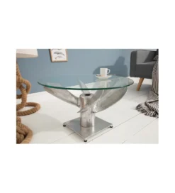 Stolik kawowy Ocean 60 cm srebrny ze szklanym blatem*Invicta Interior Discount