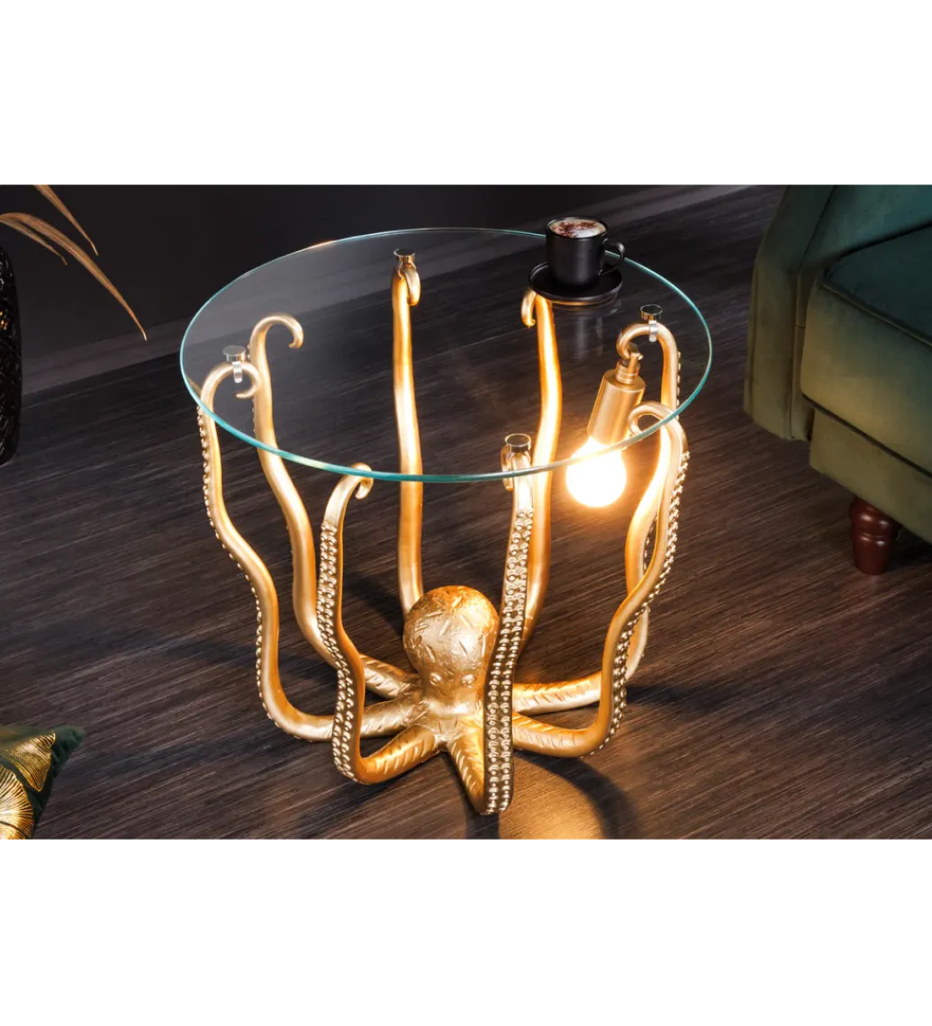 Stolik kawowy OCTOPUS 50 cm z lampą złoty*Invicta Interior Best