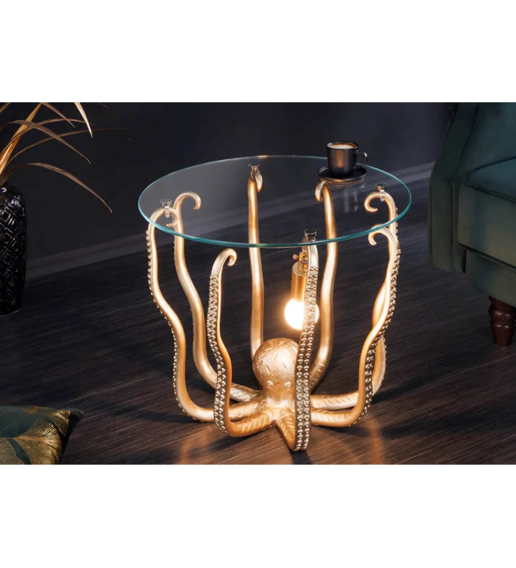 Stolik kawowy OCTOPUS 50 cm z lampą złoty*Invicta Interior Best