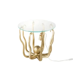 Stolik kawowy OCTOPUS 50 cm z lampą złoty*Invicta Interior Best