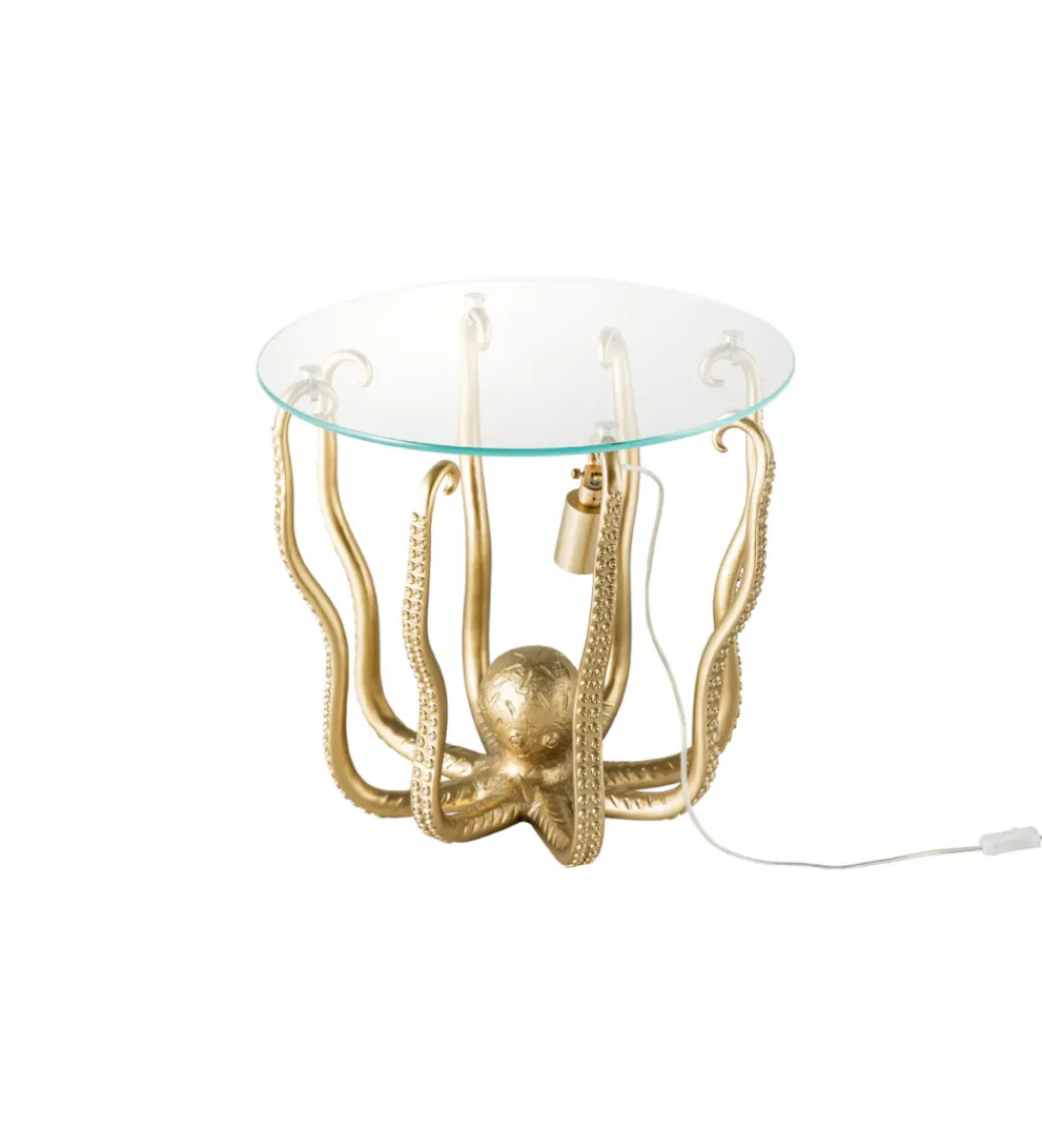 Stolik kawowy OCTOPUS 50 cm z lampą złoty*Invicta Interior Best