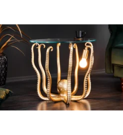 Stolik kawowy OCTOPUS 50 cm z lampą złoty*Invicta Interior Best