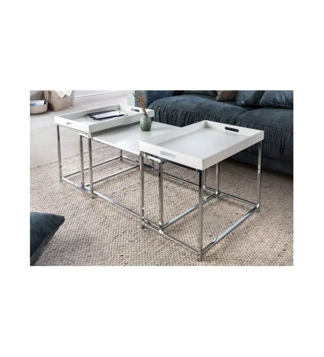 Stolik kawowy OKTAWIAN Elements set 3 biały*Invicta Interior Online