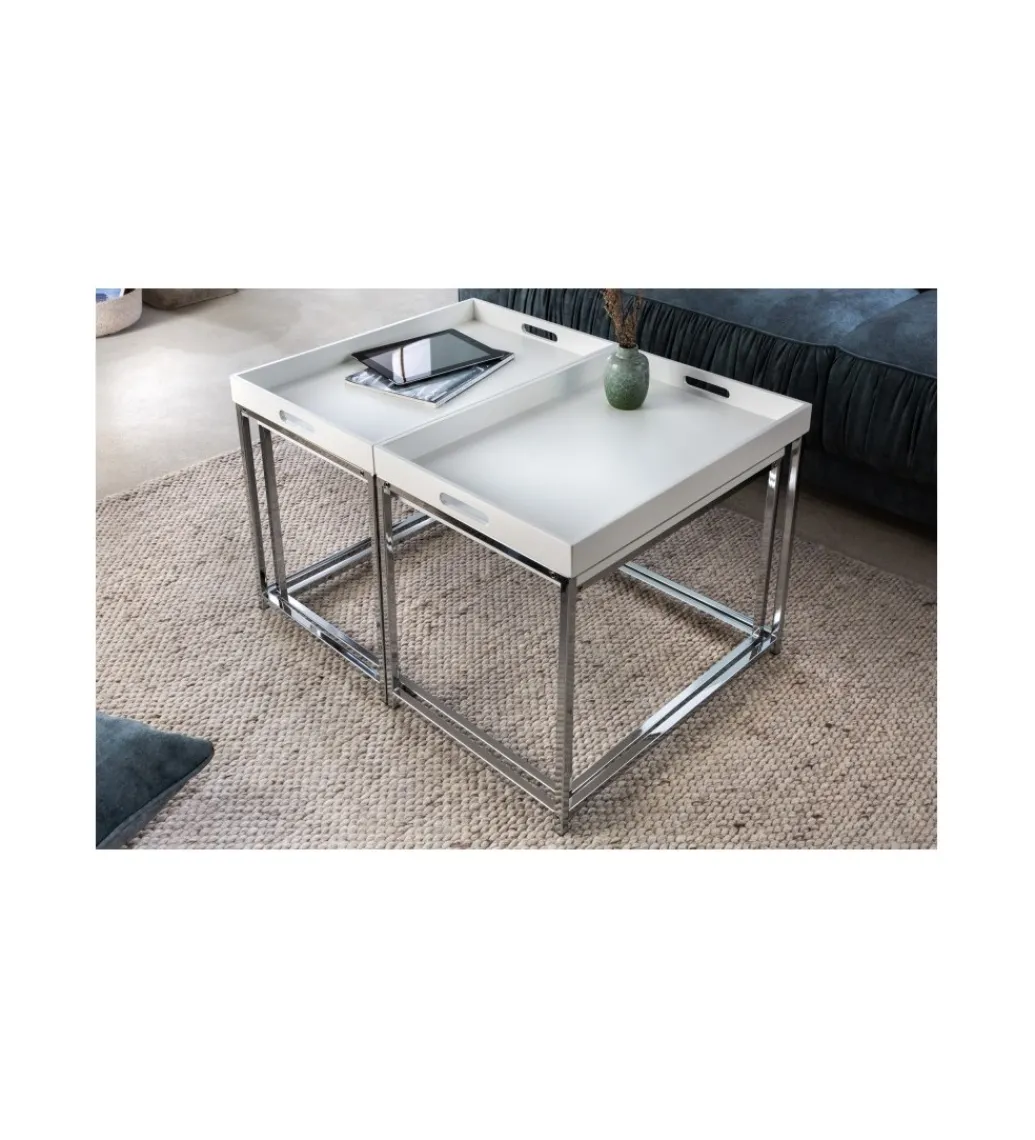 Stolik kawowy OKTAWIAN Elements set 3 biały*Invicta Interior Online