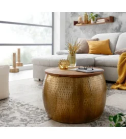 Stolik kawowy ORIENT 60 cm złoty drewno mango*WOHNLING, GERMANY Hot