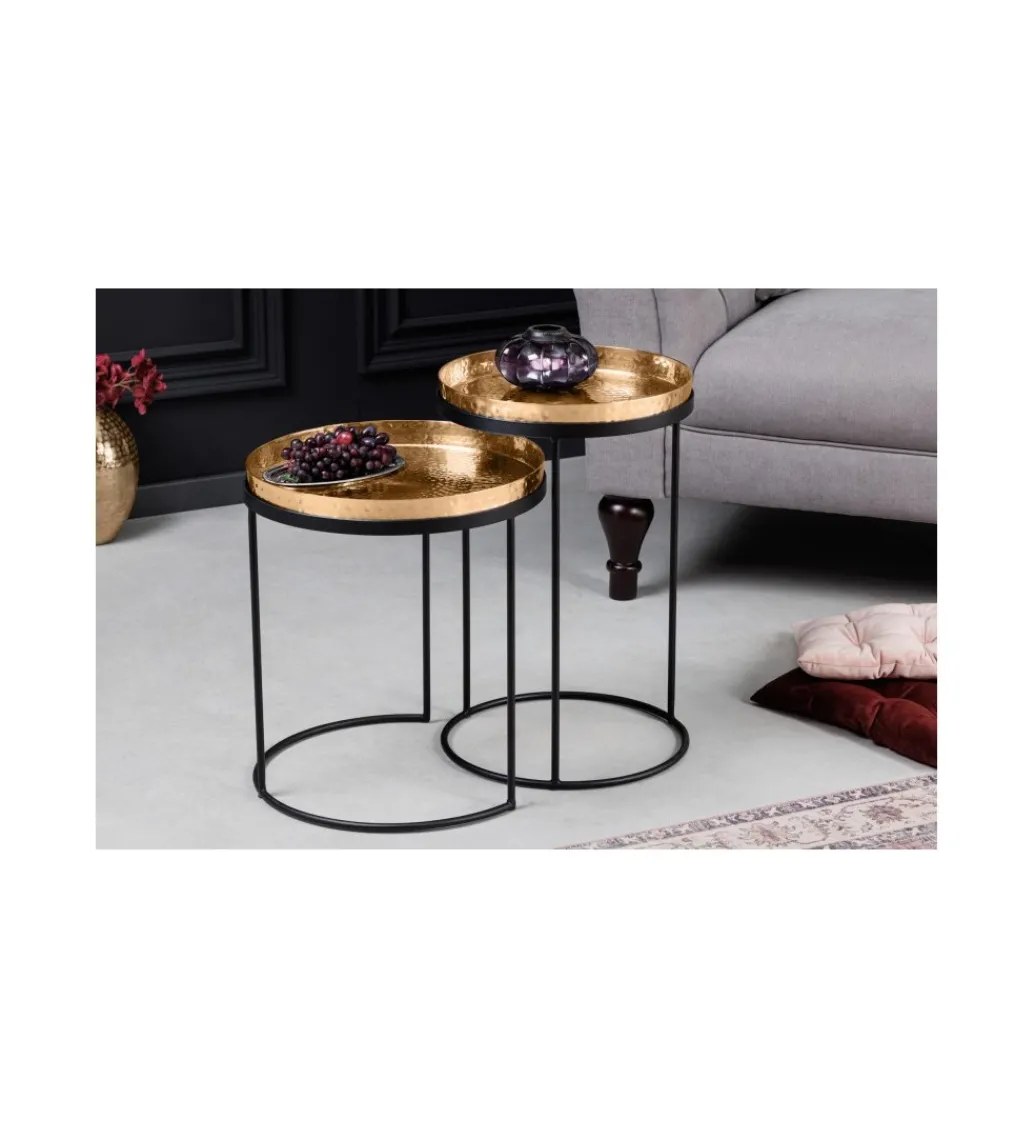 Stolik kawowy ORIENT set 2 złoty*Invicta Interior