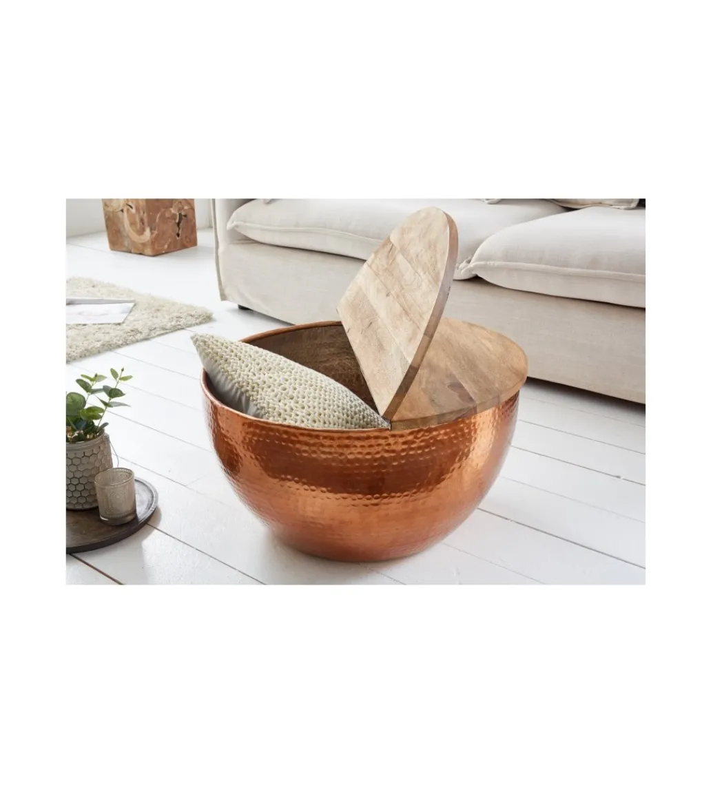 Stolik kawowy Orient Storage 60 cm miedziany z blatem Mango*Invicta Interior Discount