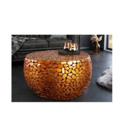 Stolik kawowy PEDRA Stone Mosaic 72 cm miedziany*Invicta Interior Online