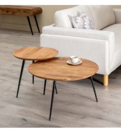 Stolik kawowy PIRLO SET II drewno akacja*Zona-Design