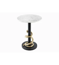 Stolik kawowy SERPENS 41 cm w optyce białego marmuru*Invicta Interior Hot