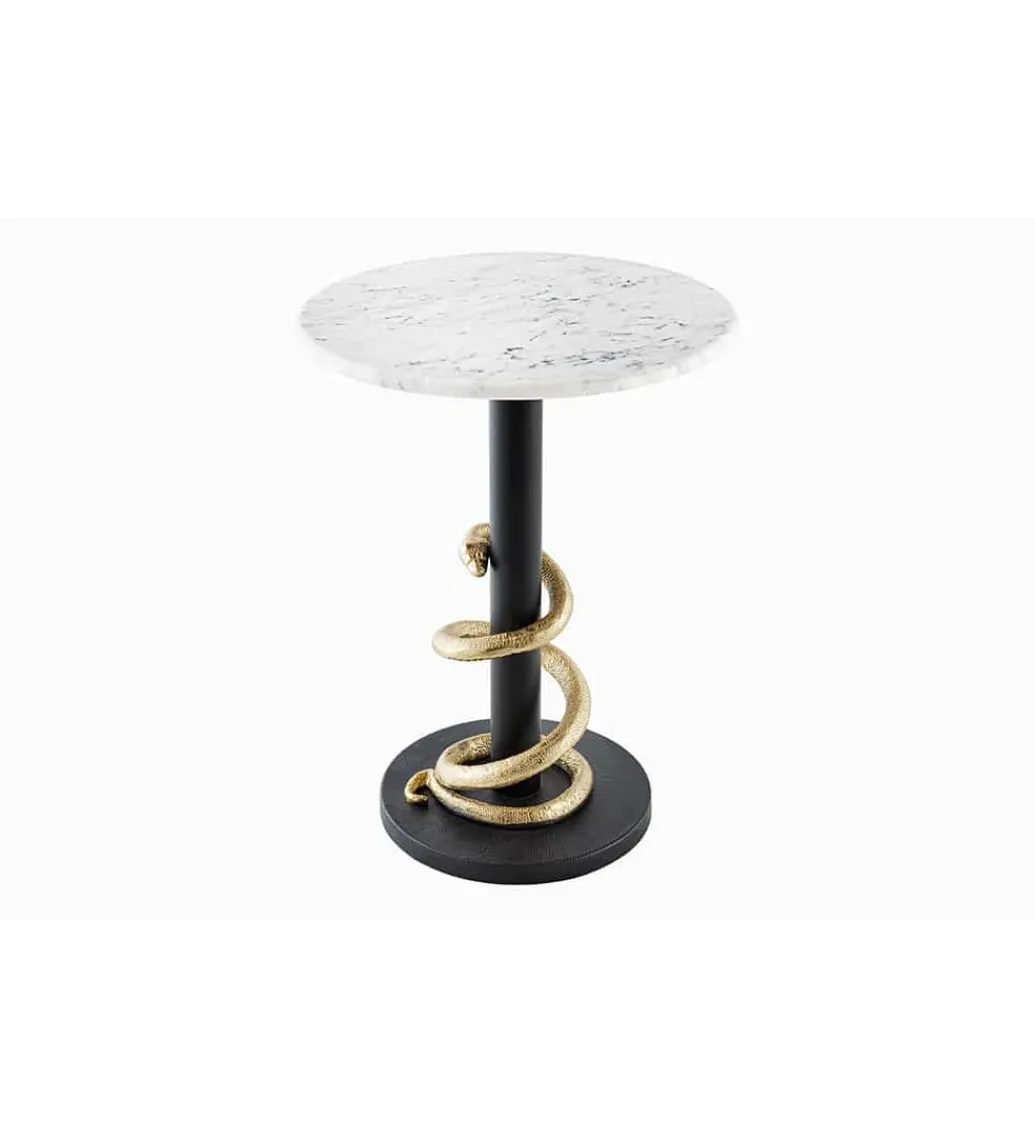 Stolik kawowy SERPENS 41 cm w optyce białego marmuru*Invicta Interior Hot