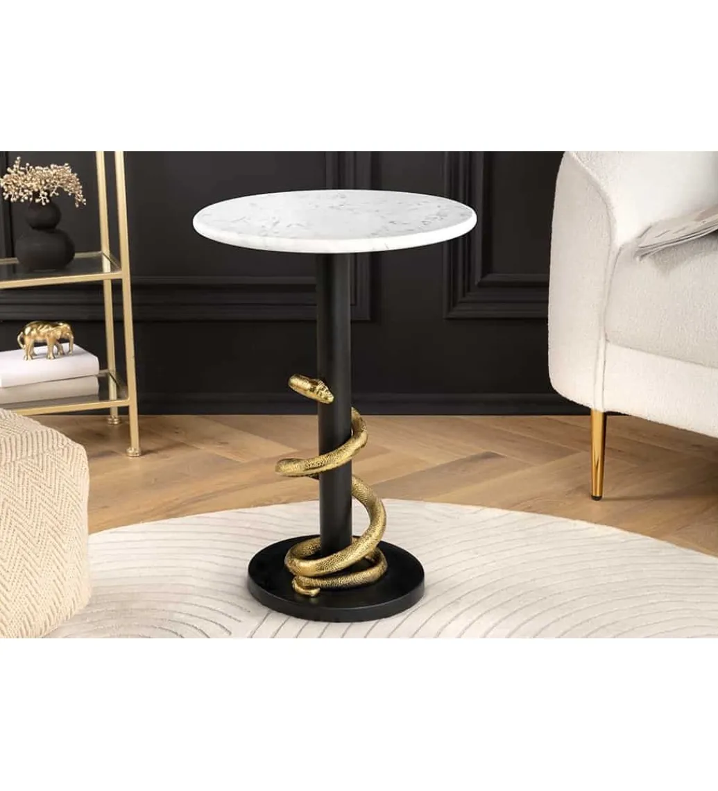 Stolik kawowy SERPENS 41 cm w optyce białego marmuru*Invicta Interior Hot
