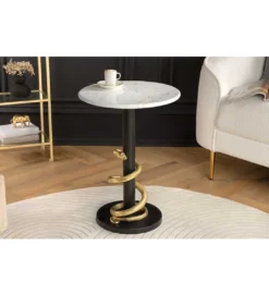 Stolik kawowy SERPENS 41 cm w optyce białego marmuru*Invicta Interior Hot