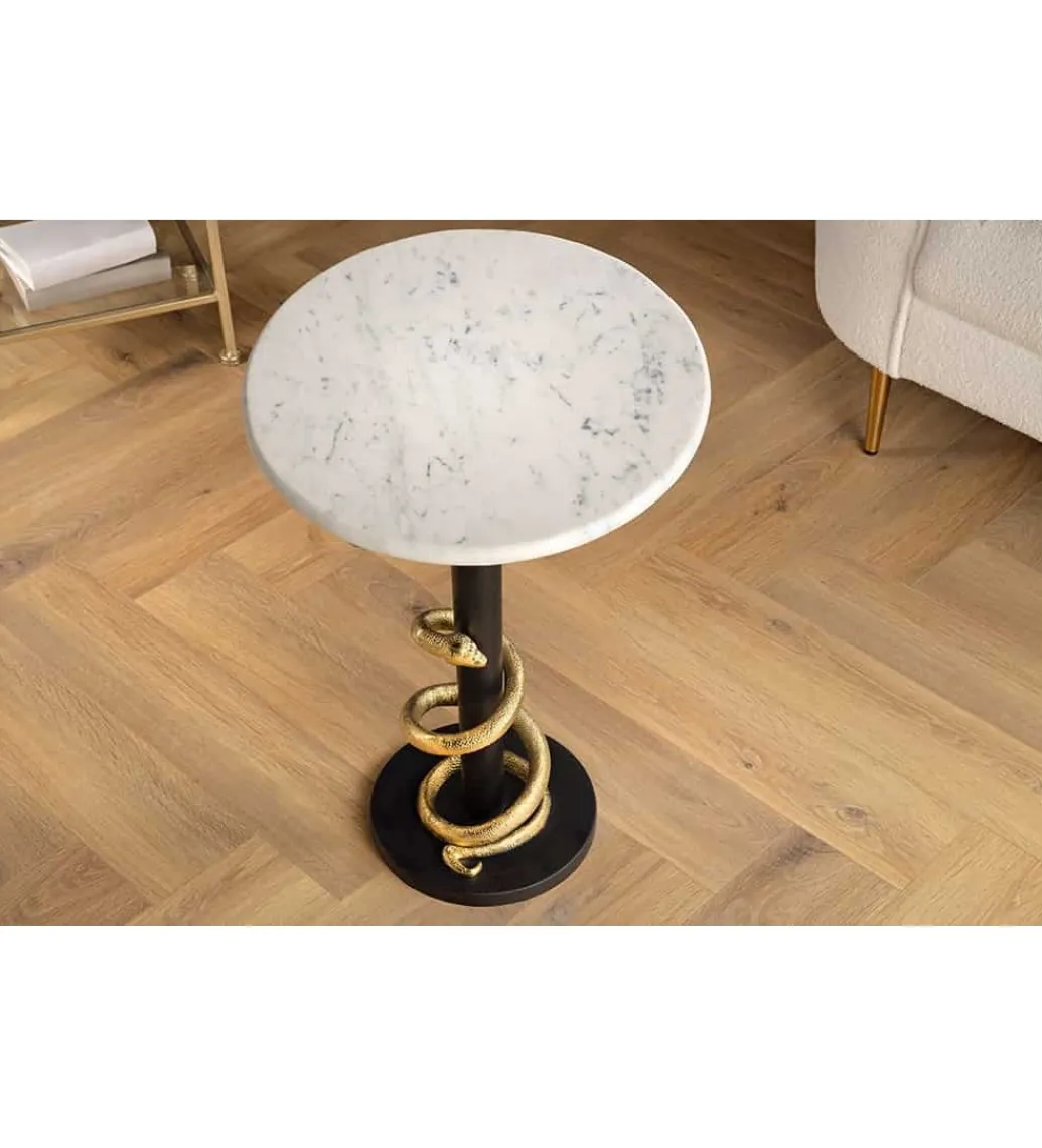 Stolik kawowy SERPENS 41 cm w optyce białego marmuru*Invicta Interior Hot