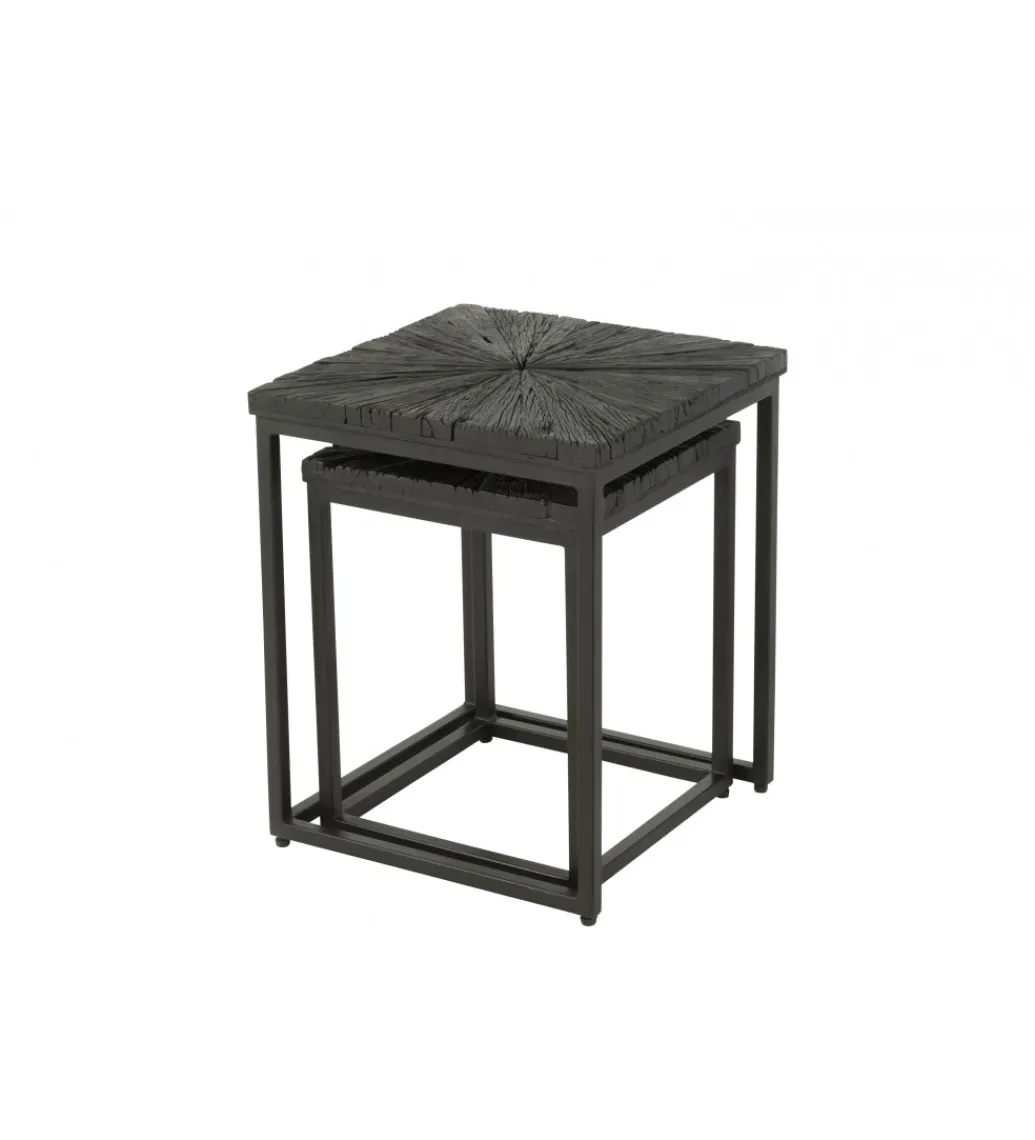 Stolik kawowy Shanil set 2 drewno czarny*J-Line Outlet