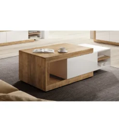 Stolik kawowy SINTRA 120 cm - 153 cm biały z dodatkiem koloru Dąb Samdal*Helvetia Outlet
