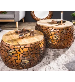 Stolik kawowy STONE MOSAIC set 2 drewno akacja*Invicta Interior Online
