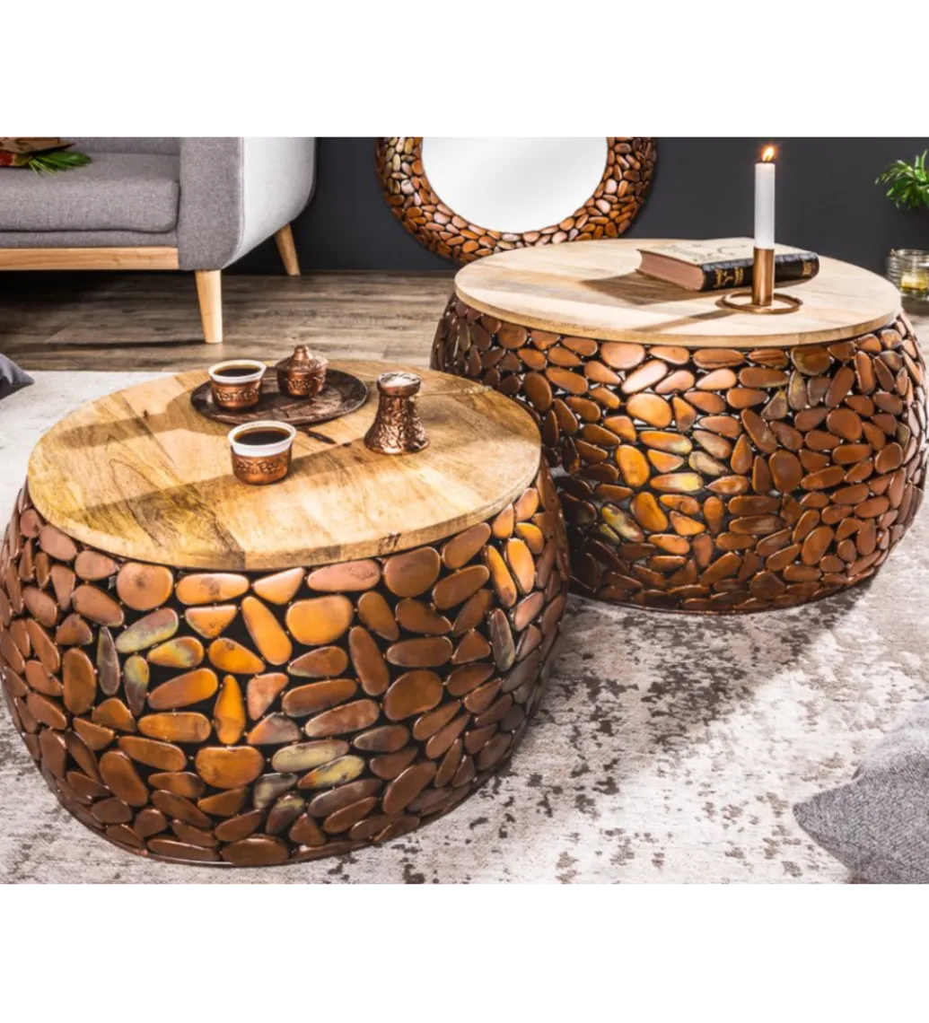 Stolik kawowy STONE MOSAIC set 2 drewno akacja*Invicta Interior Online