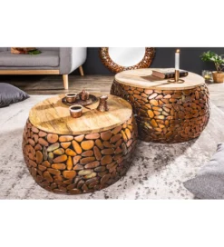 Stolik kawowy STONE MOSAIC set 2 drewno akacja*Invicta Interior Online