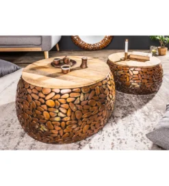 Stolik kawowy STONE MOSAIC set 2 drewno akacja*Invicta Interior Online