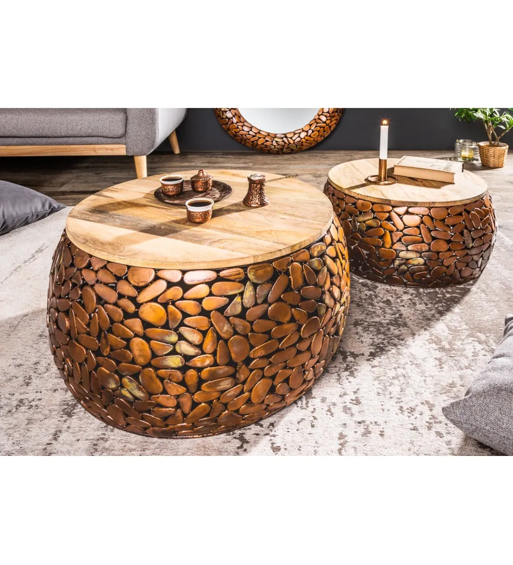 Stolik kawowy STONE MOSAIC set 2 drewno akacja*Invicta Interior Online