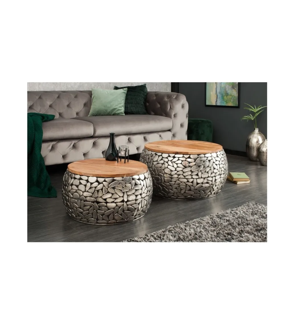 Stolik kawowy STONE MOSAIC set 2 drewno akacja*Invicta Interior Outlet