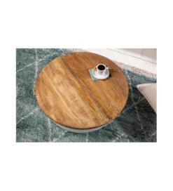 Stolik kawowy Storage Orient 60 cm Biały Z Blatem z drewna Mango*Invicta Interior Hot