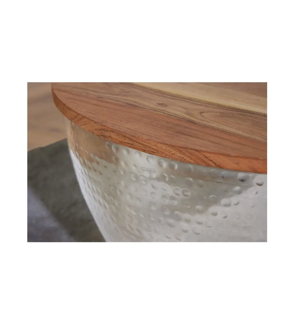Stolik Kawowy Storage Orient 60 Cm srebrny Z Blatem drewna akacji*Invicta Interior Discount