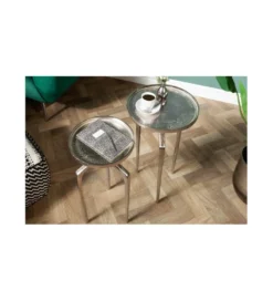 Stolik kawowy Strabe zestaw 2 srebrny*Invicta Interior New
