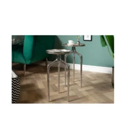 Stolik kawowy Strabe zestaw 2 srebrny*Invicta Interior New