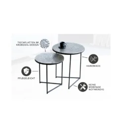 Stolik kawowy TARIM set 2 srebrny*Invicta Interior Clearance