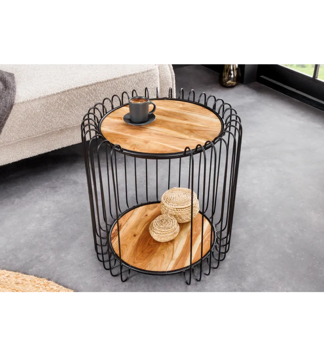 Stolik kawowy TRUE ELEMENTS 46 cm drewno akacjowe czarny naturalny*Invicta Interior