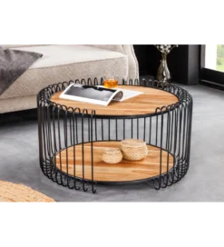 Stolik kawowy TRUE ELEMENTS 70 cm  drewno akacjowe czarny naturalny*Invicta Interior Online