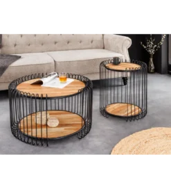 Stolik kawowy TRUE ELEMENTS 70 cm  drewno akacjowe czarny naturalny*Invicta Interior Online