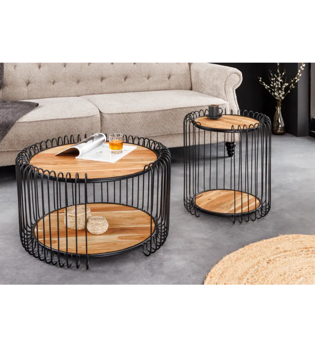 Stolik kawowy TRUE ELEMENTS 70 cm drewno akacjowe czarny naturalny*Invicta Interior Online