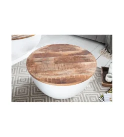 Stolik kawowy WHITE 60 cm biały z blatem z drewna Mango*Invicta Interior Discount