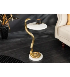 Stolik kawowy WILDLIFE COBRA 60 cm złoty biały marmur*Invicta Interior Discount