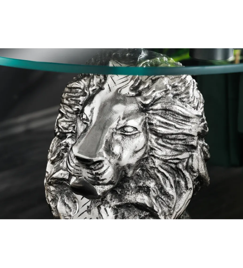 Stolik kawowy WILDLIFE LION 60 cm antyczne srebro*Invicta Interior