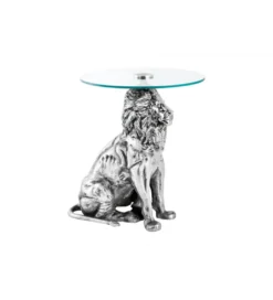 Stolik kawowy WILDLIFE LION 60 cm antyczne srebro*Invicta Interior